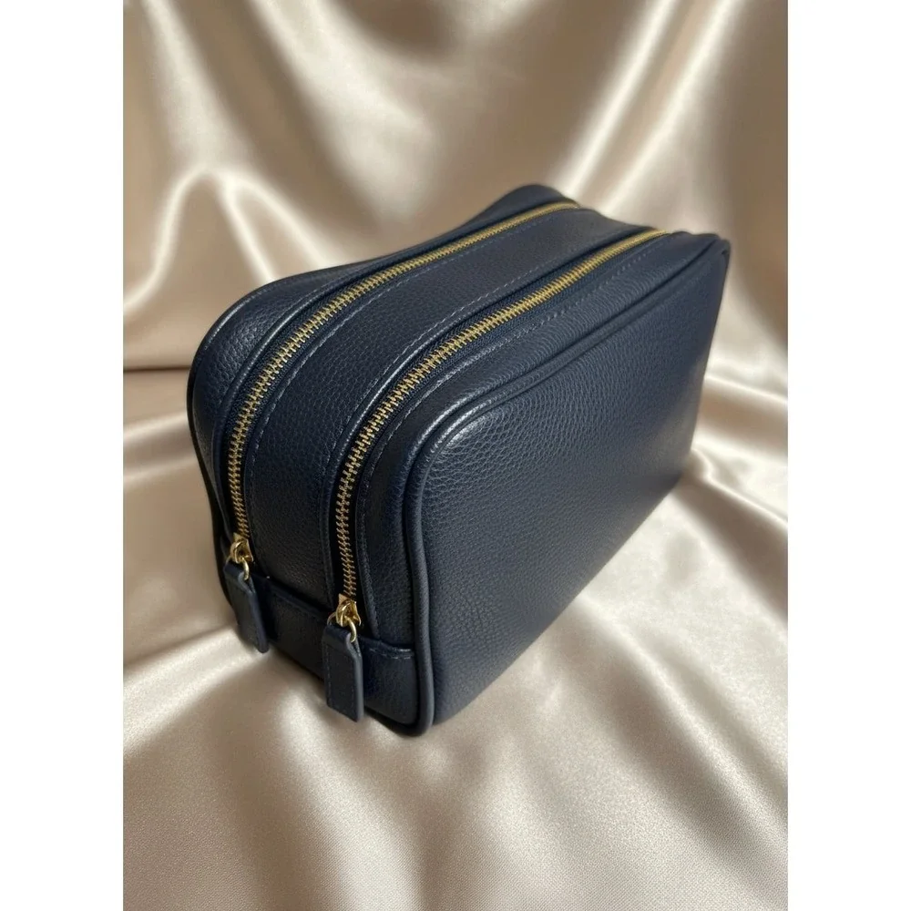 Dolce & Gabbana Navy Cosmetic Bag Double Zip Pebbled Travel‎ Makeup Case